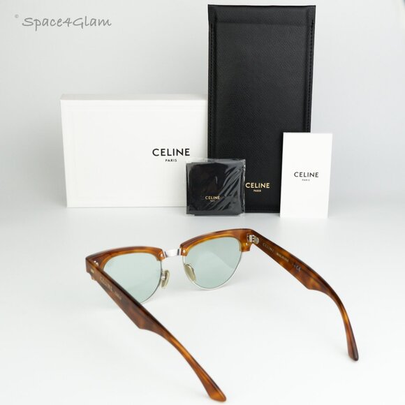 NEW Celine CL40059U 18N Shiny Rhodium Havana Green Women Cat Eye Sunglasses - Picture 8 of 9